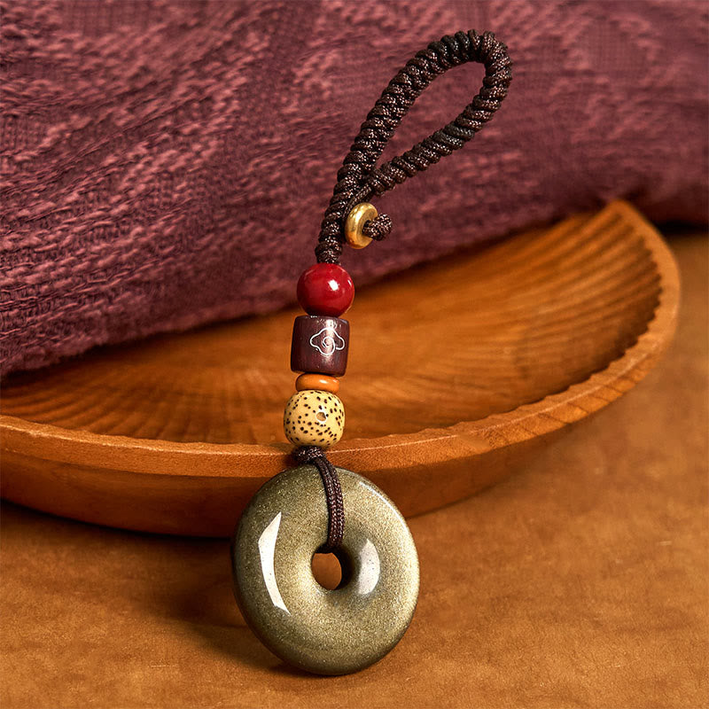 Porte-clés boucle de paix en obsidienne dorée naturelle Foviel pour renforcer la vitalité