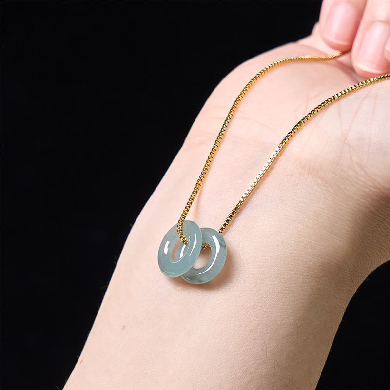 Foviel Jade Double Peace Buckle Prosperity Necklace Pendant