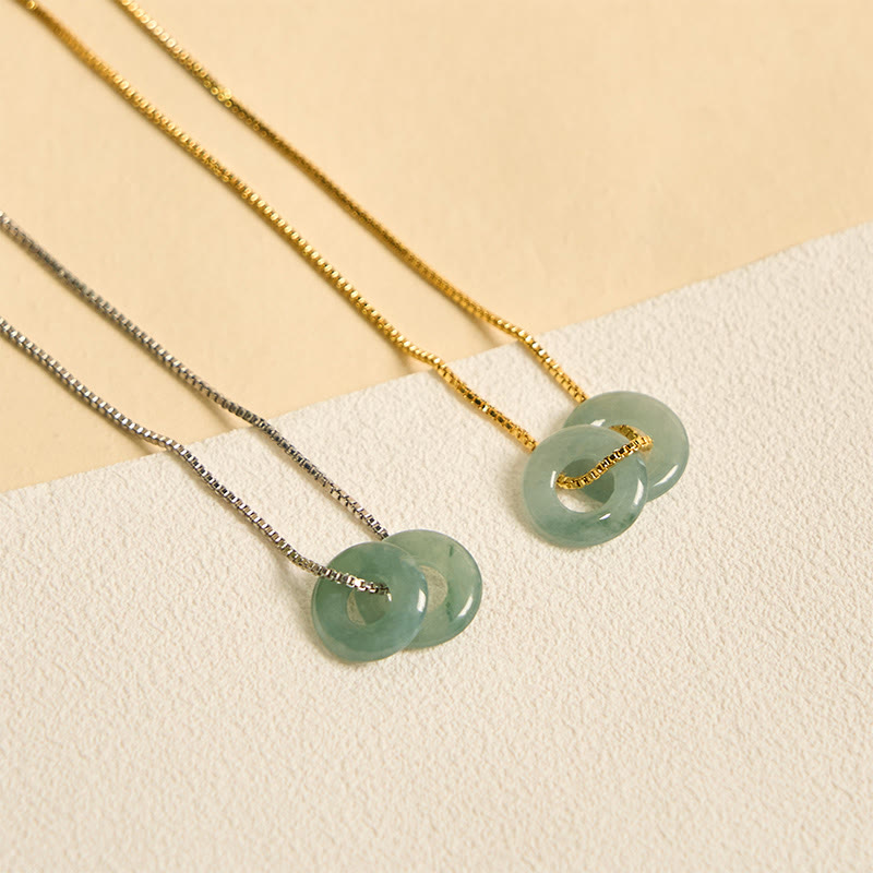 Foviel Jade Double Peace Buckle Prosperity Necklace Pendant