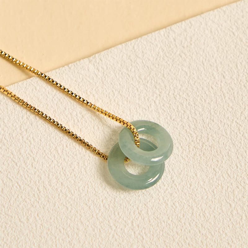 Foviel Jade Double Peace Buckle Prosperity Necklace Pendant