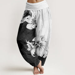 Buddha Stones Camellia Pattern Women's Elastic Waist Harem Pants - WhiteSmoke - US22，UK/AU26，EU54 (6XL) - image 1