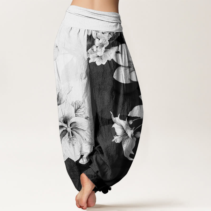Buddha Stones Camellia Pattern Women's Elastic Waist Harem Pants - image 2