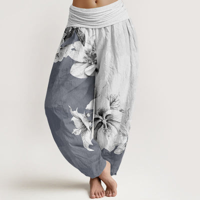 Buddha Stones Camellia Pattern Women's Elastic Waist Harem Pants - Gainsboro - US22，UK/AU26，EU54 (6XL) - image 5