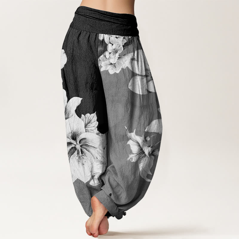 Buddha Stones Camellia Pattern Women's Elastic Waist Harem Pants - image 9