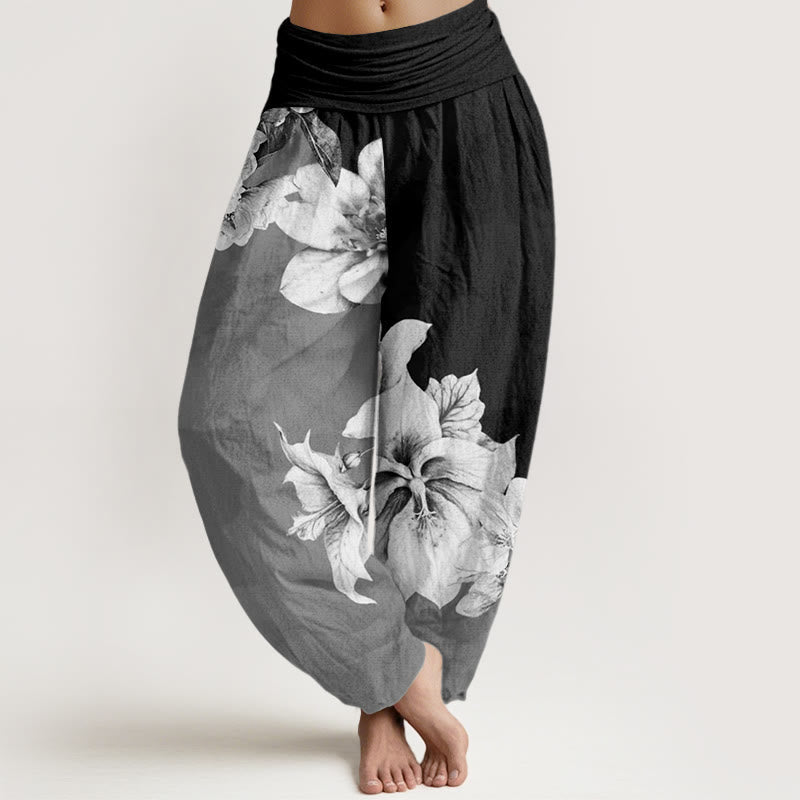 Buddha Stones Camellia Pattern Women's Elastic Waist Harem Pants - Black - US22，UK/AU26，EU54 (6XL) - image 8