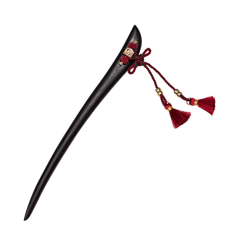 Foviel Ebony Red String Chinese Knot Tassel Protection Hairpin