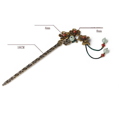 Foviel Green Aventurine Red Agate Alloy Flowers Soothing Hairpin