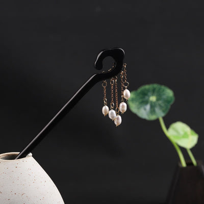 Épingle à cheveux de protection Foviel Ebony Auspicious Cloud Pearl Tassel