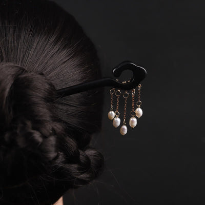 Épingle à cheveux de protection Foviel Ebony Auspicious Cloud Pearl Tassel