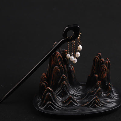 Épingle à cheveux de protection Foviel Ebony Auspicious Cloud Pearl Tassel
