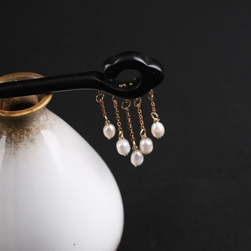 Épingle à cheveux de protection Foviel Ebony Auspicious Cloud Pearl Tassel
