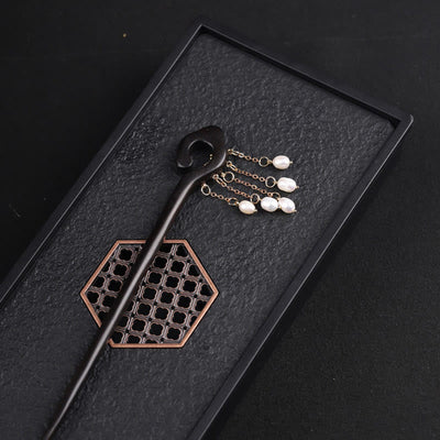 Épingle à cheveux de protection Foviel Ebony Auspicious Cloud Pearl Tassel