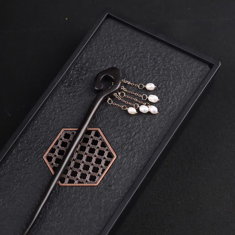 Épingle à cheveux de protection Foviel Ebony Auspicious Cloud Pearl Tassel