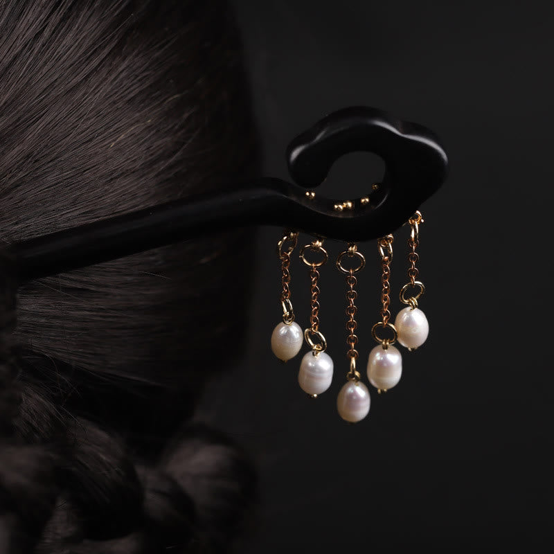 Épingle à cheveux de protection Foviel Ebony Auspicious Cloud Pearl Tassel
