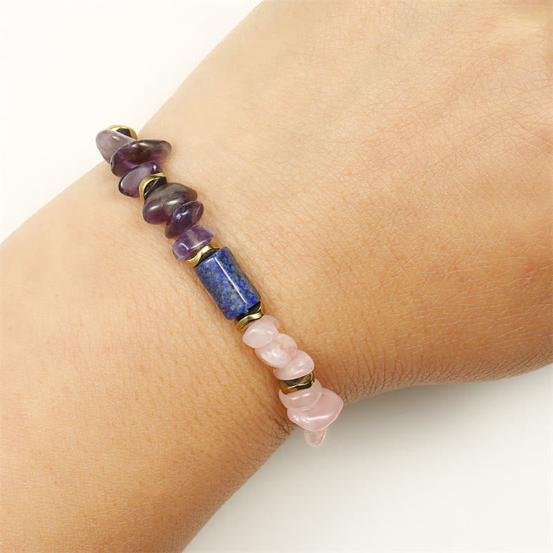 Foviel Best Friends Forever Amethyst Rose Quartz Lazurite Lapis Lazuli Spiritual Bracelet