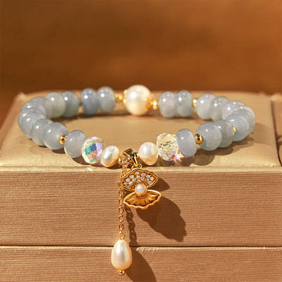 Foviel Natural Aquamarine Pearl Shell Healing Bead Bracelet