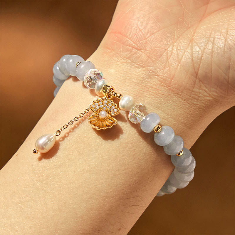 Foviel Natural Aquamarine Pearl Shell Healing Bead Bracelet