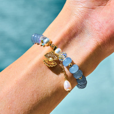 Foviel Natürliche Aquamarine Pearl Shell Heilende Perlen Armband