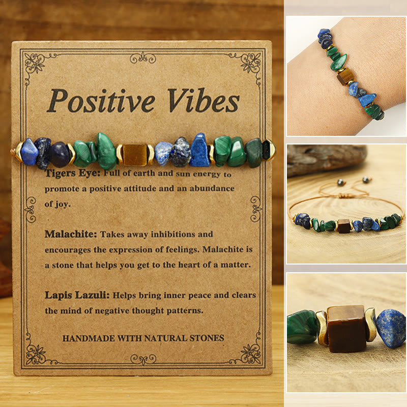 Foviel Positive Vibes Malachite Tiger's Eye Lazurite Lapis Lazuli Anti-anxiety Bracelet