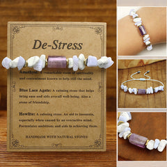Bracelet de guérison Foviel anti-stress en améthyste, agate dentelle bleue et howlite