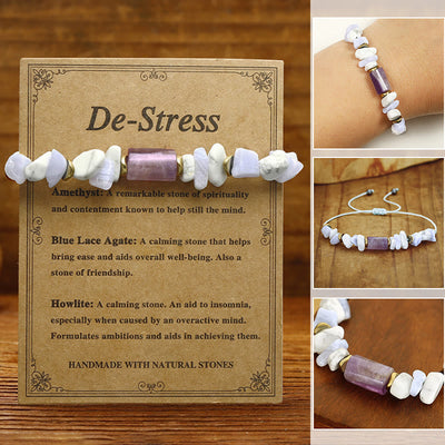Bracelet de guérison Foviel anti-stress en améthyste, agate dentelle bleue et howlite