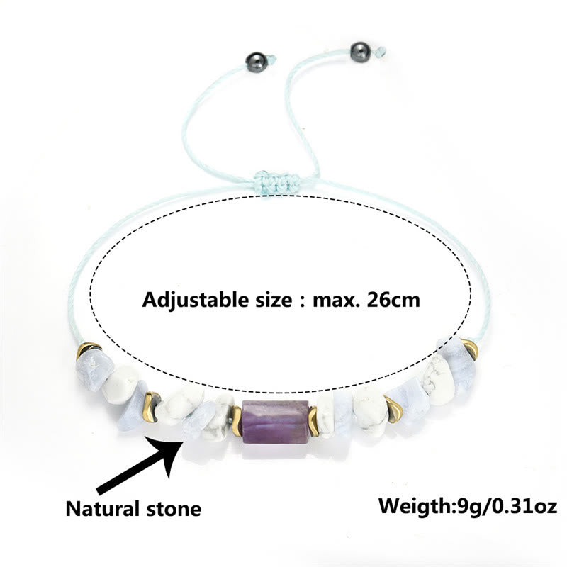 Bracelet de guérison Foviel anti-stress en améthyste, agate dentelle bleue et howlite