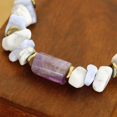 Bracelet de guérison Foviel anti-stress en améthyste, agate dentelle bleue et howlite