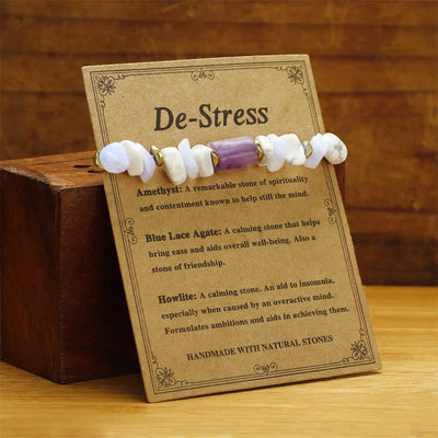 Bracelet de guérison Foviel anti-stress en améthyste, agate dentelle bleue et howlite