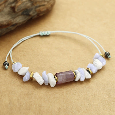 Bracelet de guérison Foviel anti-stress en améthyste, agate dentelle bleue et howlite