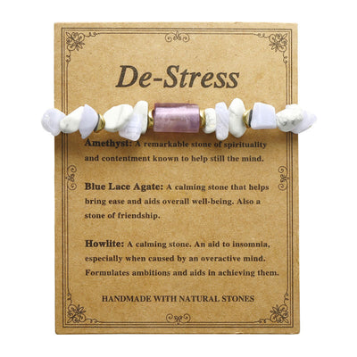 Bracelet de guérison Foviel anti-stress en améthyste, agate dentelle bleue et howlite