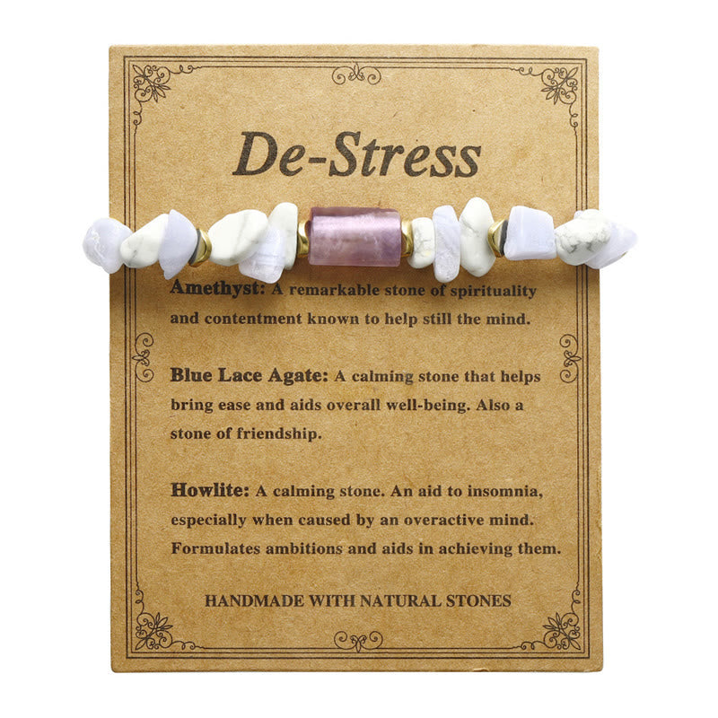 Bracelet de guérison Foviel anti-stress en améthyste, agate dentelle bleue et howlite