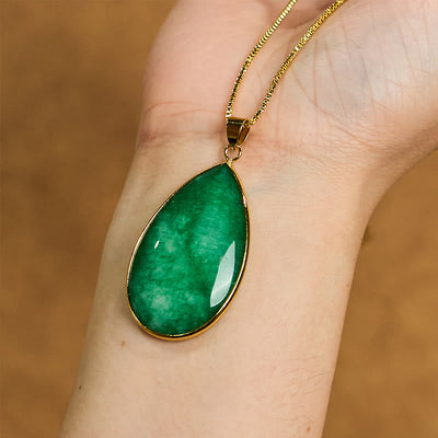 Foviel Green Jade Water Drop Pattern Abundance Necklace Pendant