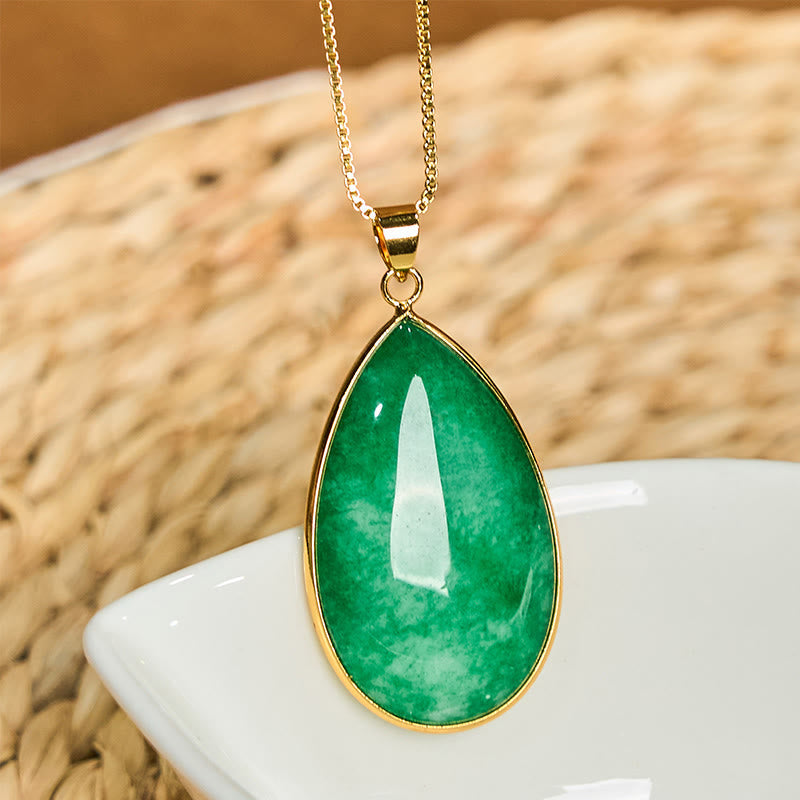 Foviel Green Jade Water Drop Pattern Abundance Necklace Pendant