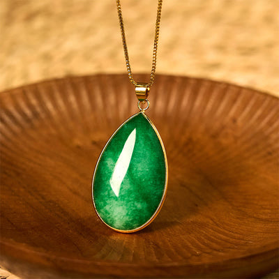 Foviel Green Jade Water Drop Pattern Abundance Necklace Pendant
