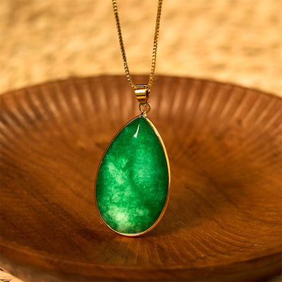 Foviel Green Jade Water Drop Pattern Abundance Necklace Pendant