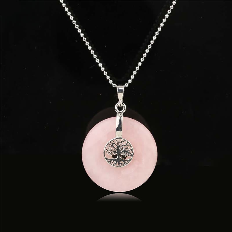 Collier pendentif Arbre de vie en cristal varié quartz rose aventurine verte améthyste Foviel Kindness