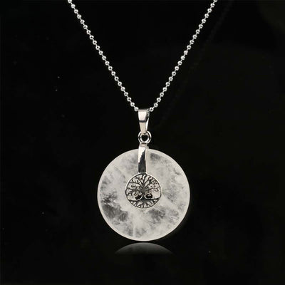 Collier pendentif Arbre de vie en cristal varié quartz rose aventurine verte améthyste Foviel Kindness