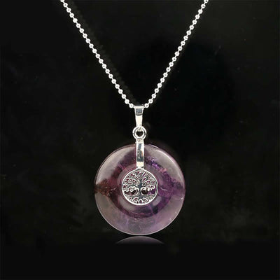Collier pendentif Arbre de vie en cristal varié quartz rose aventurine verte améthyste Foviel Kindness