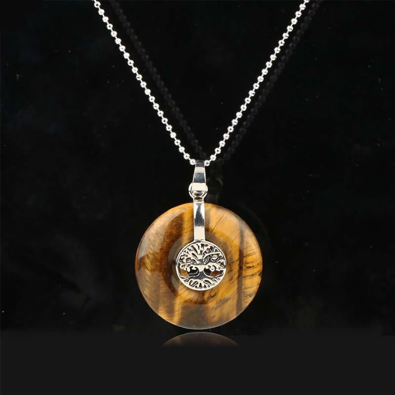 Collier pendentif Arbre de vie en cristal varié quartz rose aventurine verte améthyste Foviel Kindness