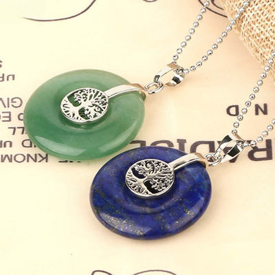 Collier pendentif Arbre de vie en cristal varié quartz rose aventurine verte améthyste Foviel Kindness