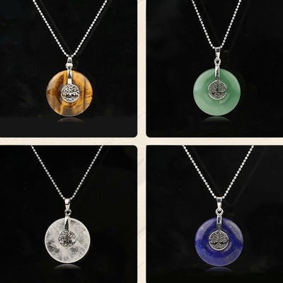 Collier pendentif Arbre de vie en cristal varié quartz rose aventurine verte améthyste Foviel Kindness