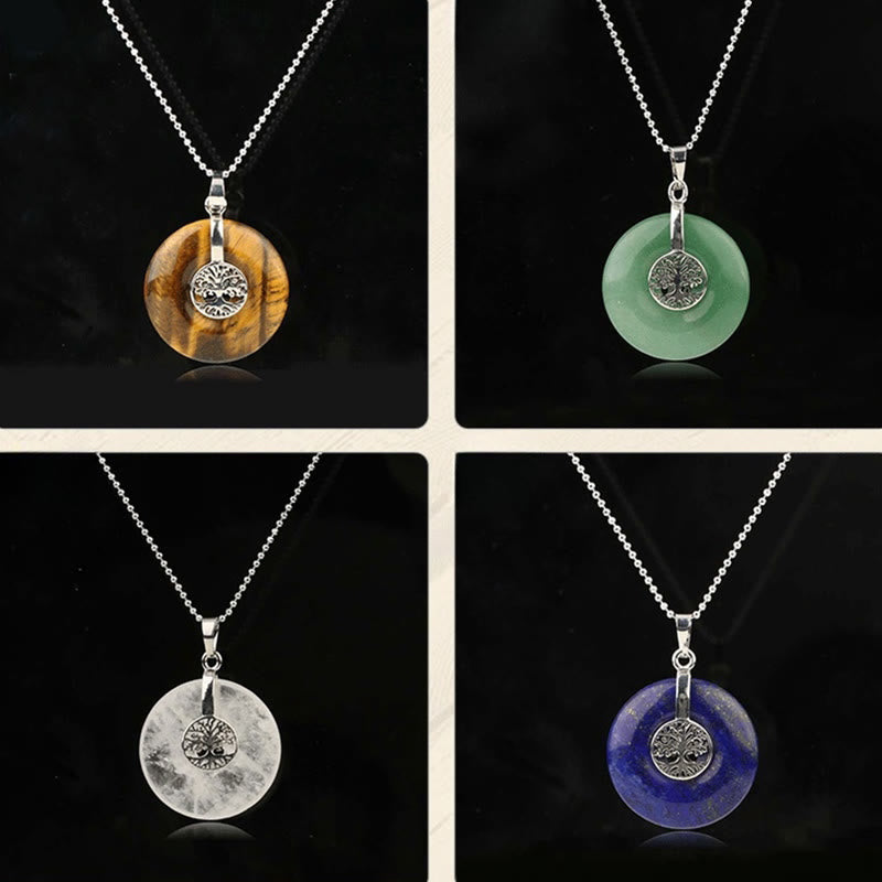 Collier pendentif Arbre de vie en cristal varié quartz rose aventurine verte améthyste Foviel Kindness