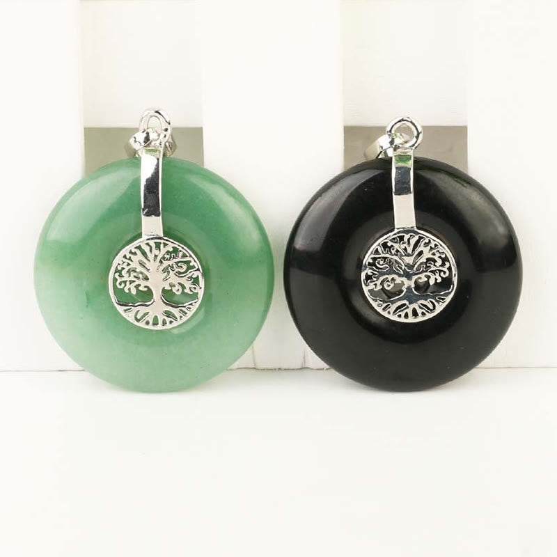 Collier pendentif Arbre de vie en cristal varié quartz rose aventurine verte améthyste Foviel Kindness