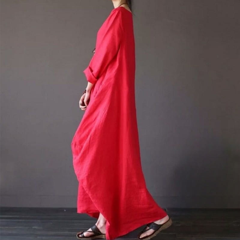 Buddha Stones Solid Color Three Quarter Sleeve Cotton Women's Maxi Dress - image 7