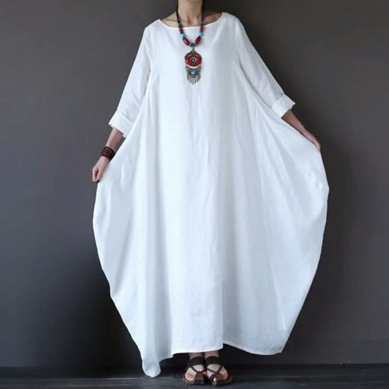 Buddha Stones Solid Color Three Quarter Sleeve Cotton Women's Maxi Dress - image 4