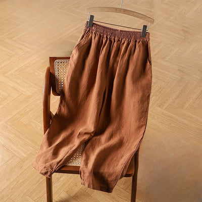 Buddha Stones Casual Plain High Waist Cotton Linen Women's Harem Pants With Pockets - Chocolate - US14，UK/AU18，EU46 (4XL) - image 0