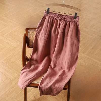 Buddha Stones Casual Plain High Waist Cotton Linen Women's Harem Pants With Pockets - PaleVioletRed - US14，UK/AU18，EU46 (4XL) - image 1