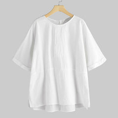 Buddha Stones Summer Casual Plain Half Sleeve Crew Neck Side Slit Women's T-Shirt - FloralWhite - US20，UK/AU24，EU52 (5XL) - image 0