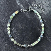 Foviel Natural Stone Amazonite Amethyst Lazurite Lapis Lazuli Rose Quartz Heart Positive Balance Bracelet