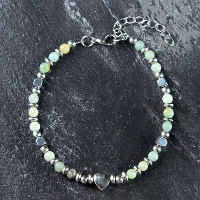 Buddha Stones Natural Stone Amazonite Amethyst Lazurite Rose Quartz Heart Positive Balance Bracelet - image 0